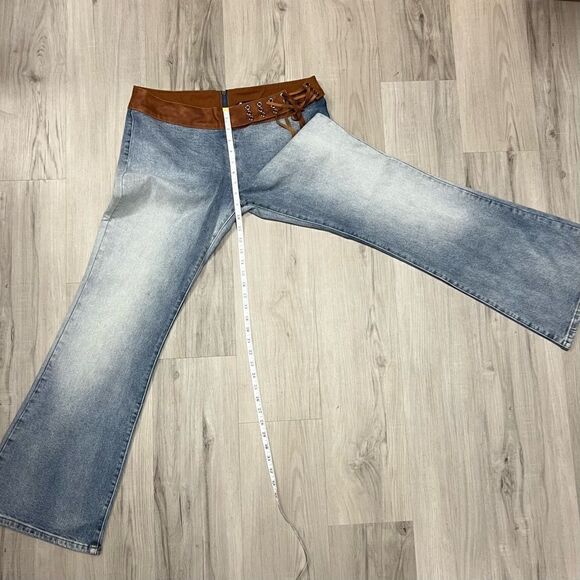 Generation Kiss x Dolls Kill stretchy flare jeans brown fringe Cowboy sz XL - Picture 5 of 13